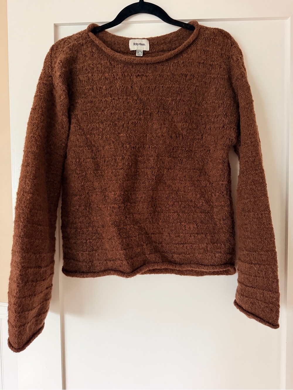 Rhythm. Textured Crewneck Sweater in Warm Brown